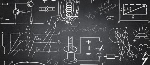 Background conceptual image with science formulas on chalkboard